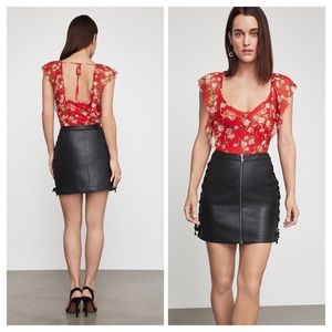 BCBG MAXAZRIA LACE UP PLEATHER MINI SKIRT
